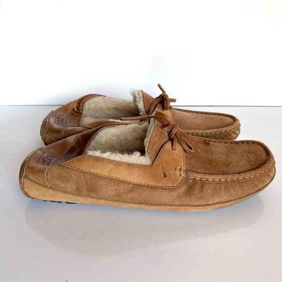 UGG "Bryon" Chestnut Suede Leather Slippers Men's Size 11 Slip On Moccasin - Picture 2 of 9